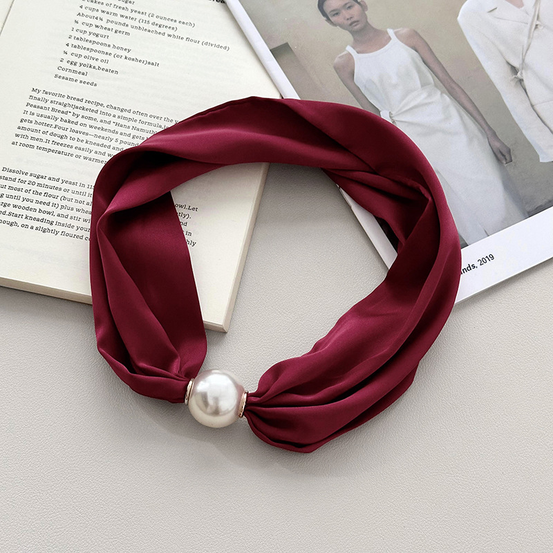 Nueva seda imitación bufandas de seda nicho de alta calidad bufandas de seda de poliéster color sólido collar de perlas bufandas