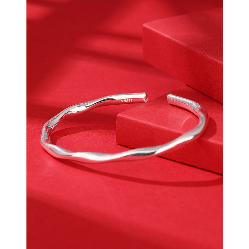 Mobius anillo pulsera mujer 999 plata esterlina nicho diseño liso anillo sólido plata pura joven pulsera de plata abierta