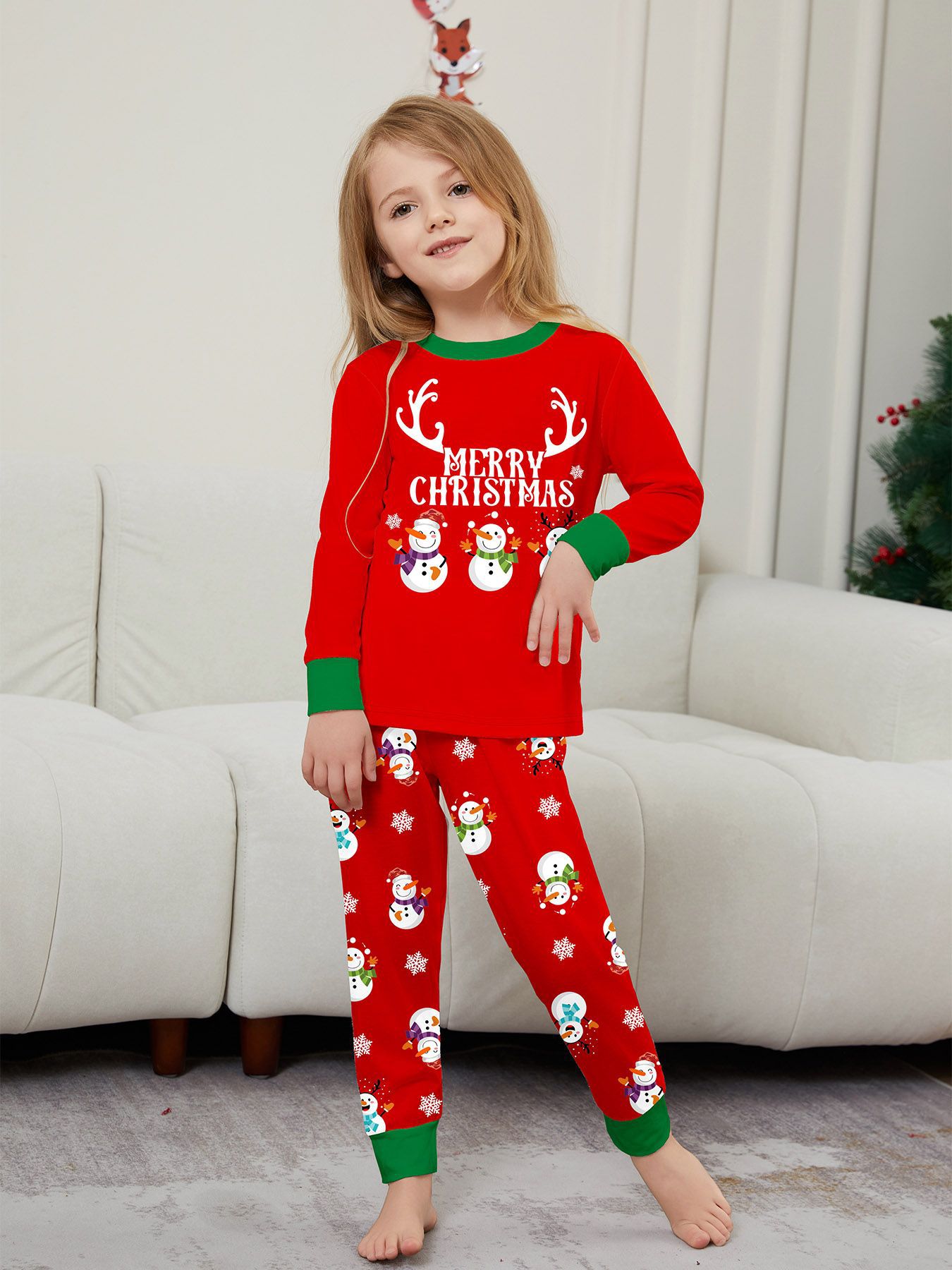 Božićni snjegović Pahuljica slova Božićno obiteljsko odijelo s otiskom kućne odjeće za spavanje_voghion.com