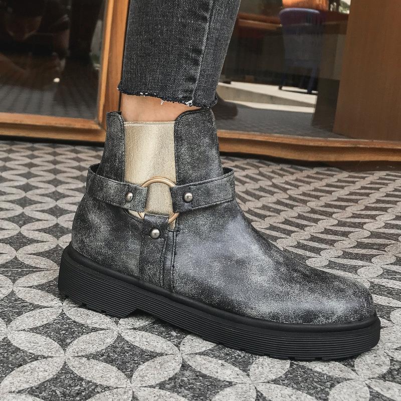 外贸金属环装饰短靴女式松紧带装饰马丁靴大码平底女靴939-4外贸