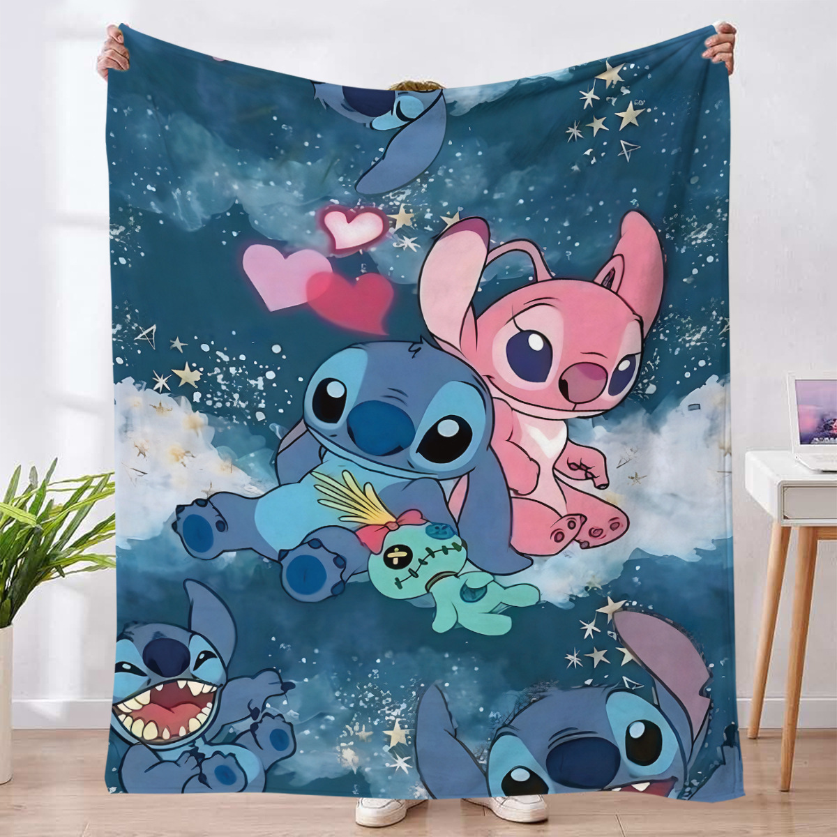 Flange serie Stitch impresión digital alfombra de peluche hogar oficina siesta alfombra de flange invierno otoño