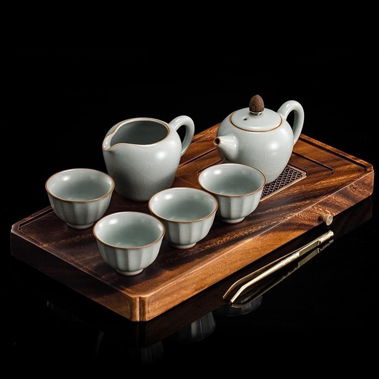 日用台湾丰子汝窑【美人肩茶组】一壶四杯家用办公用功夫茶具套装