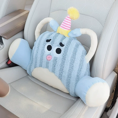 Car Headrest and Lumbar Support Headrest - striped-monster-blue-lumbar-support