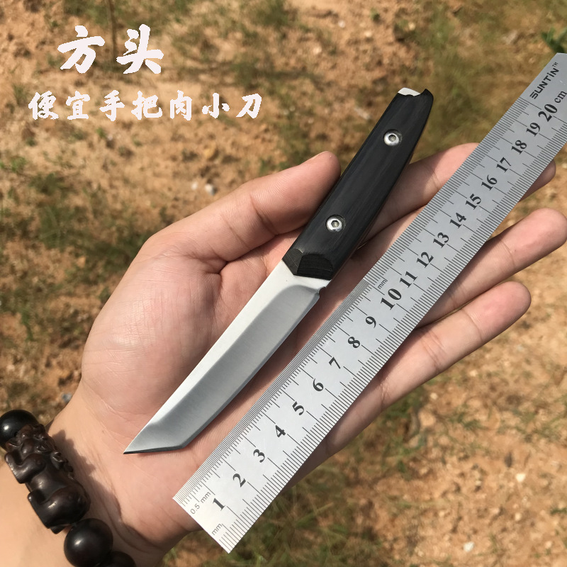 户外神笔小刀迷你木质手把肉刀吃肉直刀便携不锈钢刀水果刀直销