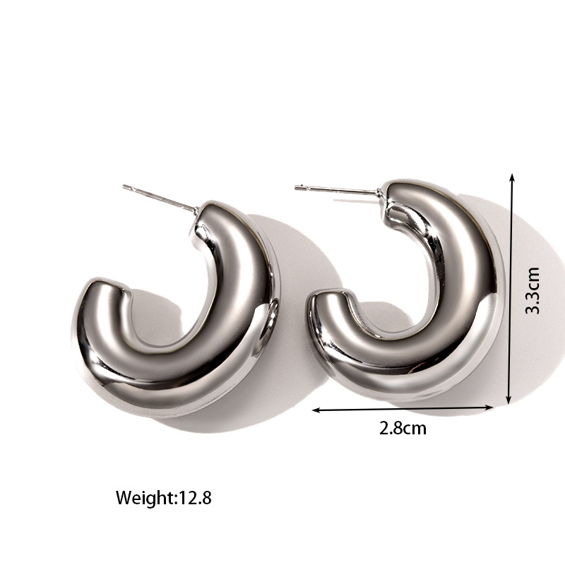 8g Weight 304 Stainless Steel Ear Needle Material Hoop Earrings, Ear Studs Classification 1 Pair Quantity Holiday, Outdoor, Daily Occasion 304 Stainless Steel Material C Shape, Round, Solid Color Pattern Women's Gender Plating Design Basic, Retro, Classic Style Style 1 Pair Basic Retro Classic Style C Shape Round Solid Color Plating 304 Stainless Steel Hoop Earrings Ear Studs 7