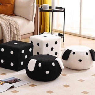 Trendy Lamb Wool Small Stool for Home Use, Cartoon Low Stool, Removable and Washable Children's Animal Stool, Living Room Seating Ottoman, Shoe Changing Stool