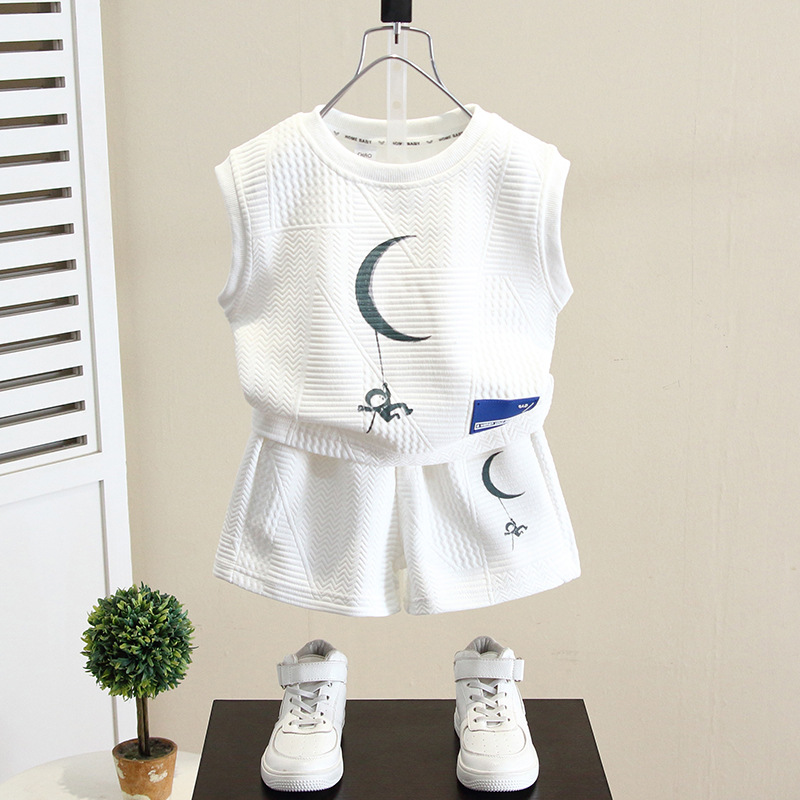 5282 Traje para niños Chaleco sin mangas de verano para niños 2025 Nuevo estilo occidental Vestido de verano para bebés Chaleco de niño fresco y guapo
