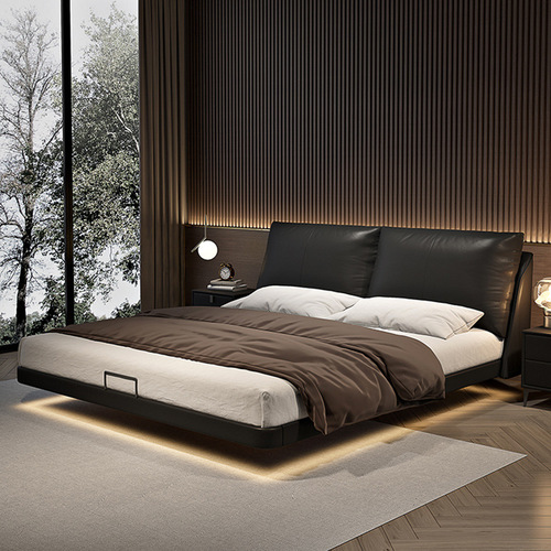Minimalist suspended bed modern minimalist leather bed master bedroom suspended internet celebrity bed soft upholstered bed backrest Italian leather art bed