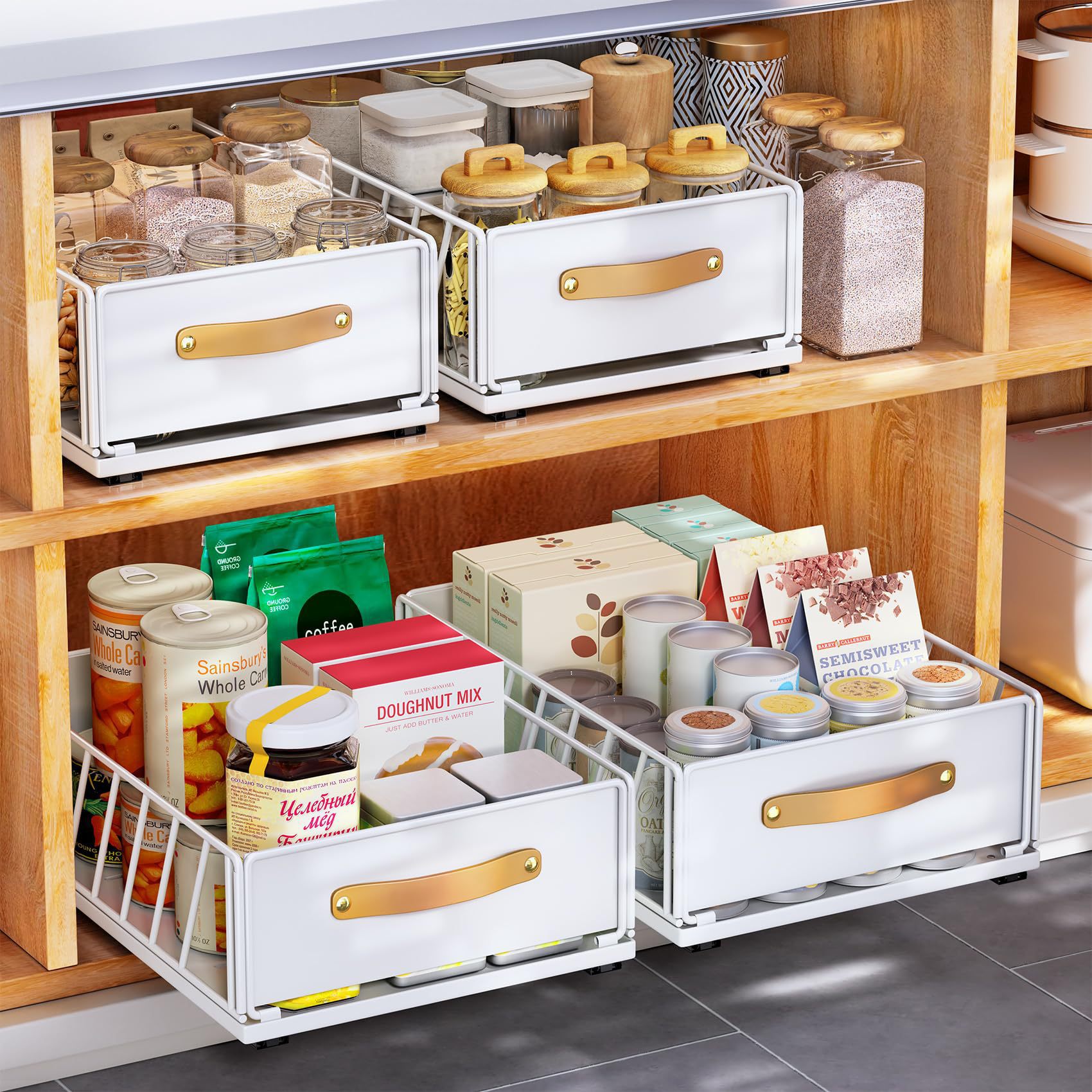 Kitchen Storage Rack, Pull-Out Folding Basket in the Cabinet, Multi-Layer Drawer with Slide Rail under the Sink, Layered Spice Rack