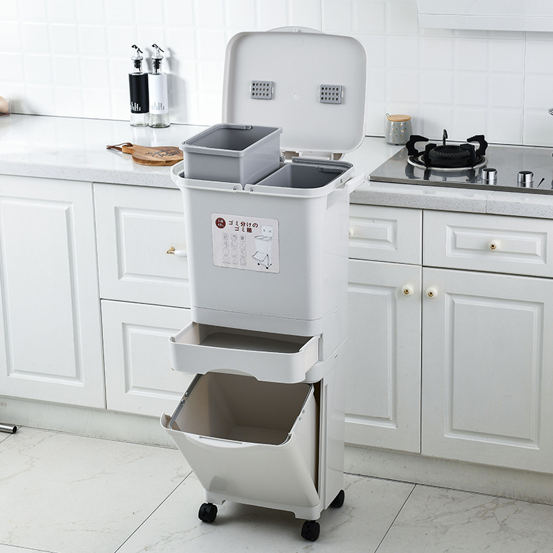 【定制】日式分类垃圾桶双桶家用大号厨房带盖脚踏干湿塑料分离桶