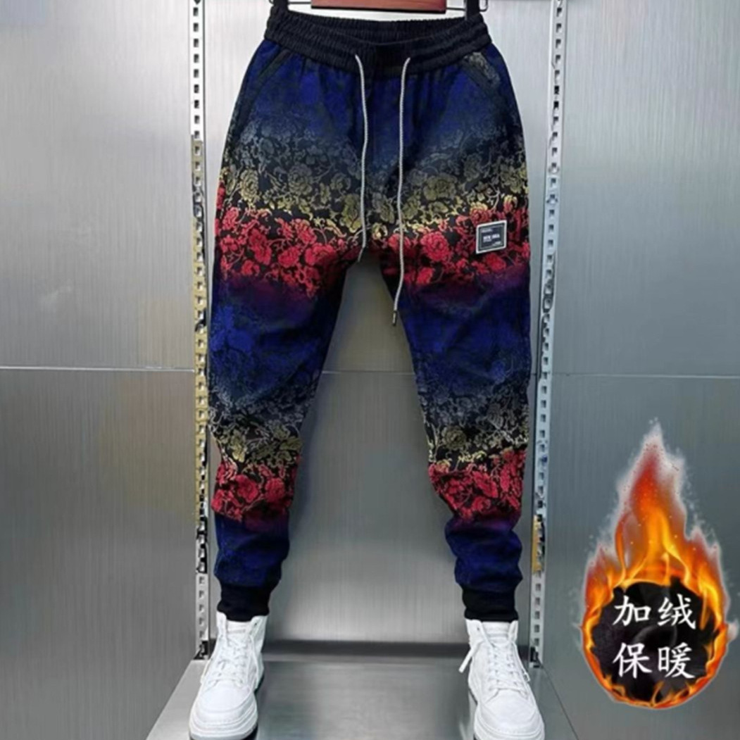 2025秋季男士潮流宽松休闲裤个性小脚裤百搭国潮花色束脚哈伦裤子