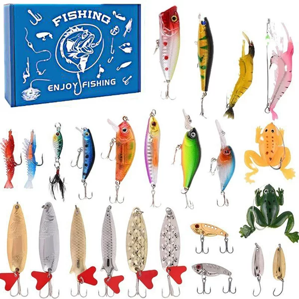 Cross-Border New 24-Piece Fishing Lure Set, Blind Box Fishing Bait, Lure Bait, Christmas Gift Box for Fishing