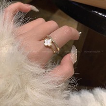 2025新款两面四叶草戒指开口可调节时尚元素精致花朵明星网红同款