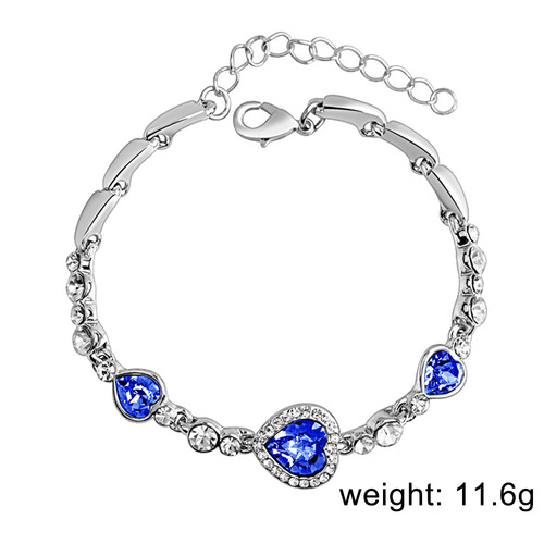 Cross-border European and American fashion lady's bracelet Ocean Heart Love Shape Crystal Sapphires Lady's Bracelet Valentine's Day Gift