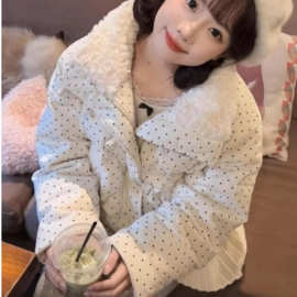 灯芯绒波点羽绒服女2025冬季韩版新款加厚宽松毛领面包服短款外套