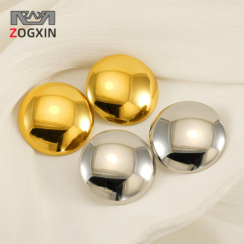 Pendientes de acero inoxidable de oro de 18k de estilo europeo y americano para mujer Pendientes brillantes de hemisferio redondo de acero de titanio galvanizado al vacío para mujer