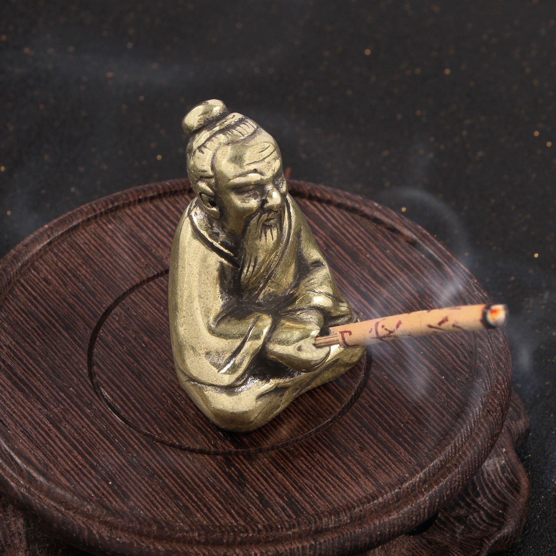 厂家批发铜像老翁香插黄铜老者香炉茶艺摆设品家居摆件工艺品收藏
