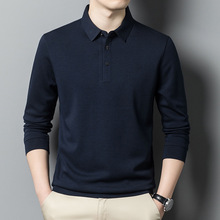 专柜百搭男装翻领秋冬新款体恤打底衫中年爸爸经典绵羊毛长袖t恤