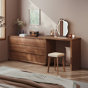 Solid Wood Dresser and Cupboard Integrated Bedroom Simple Modern 2025 New Bedside Cabinet Desk Corner Makeup Table