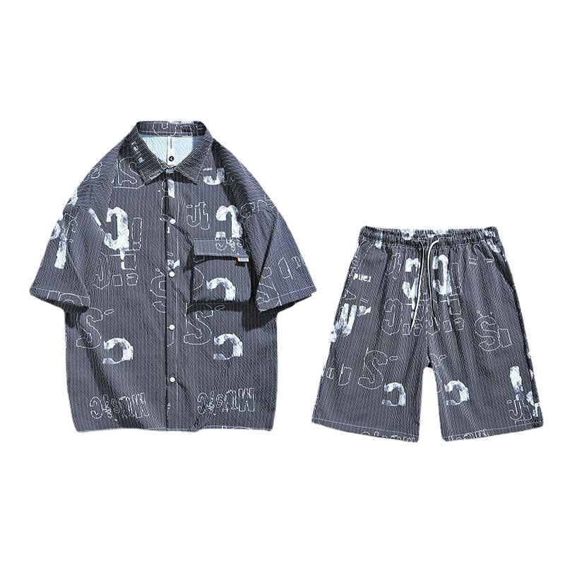 2024 nuevo tamaño grande burbujas de vestir de verano para hombres ropa de manga corta camisa + pantalones cortos un conjunto 