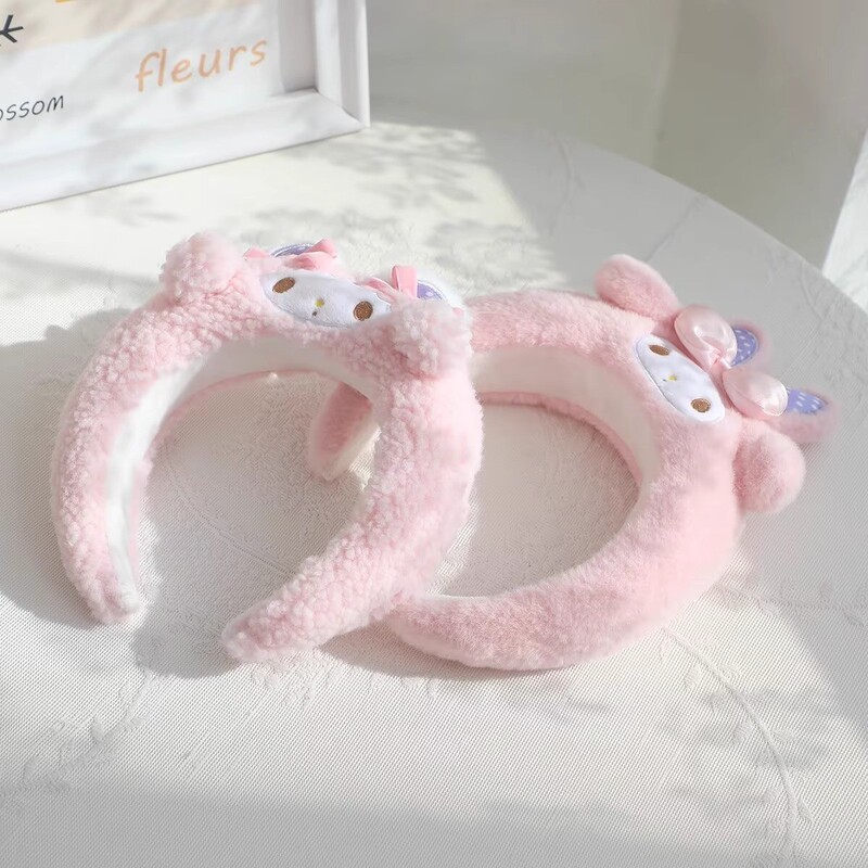 ピンクのメロディーヘッドバンド、かわいいガーリーハートぬいぐるみ洗顔ヘッドバンド、高頭頂ヘアピン、日本のかわいいヘアアクセサリー|undefined