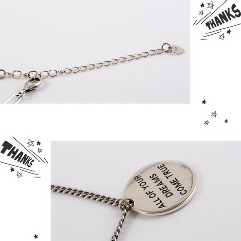 Retro Design Double Star Chain Diamond Round Tag Letter Necklace display picture 8