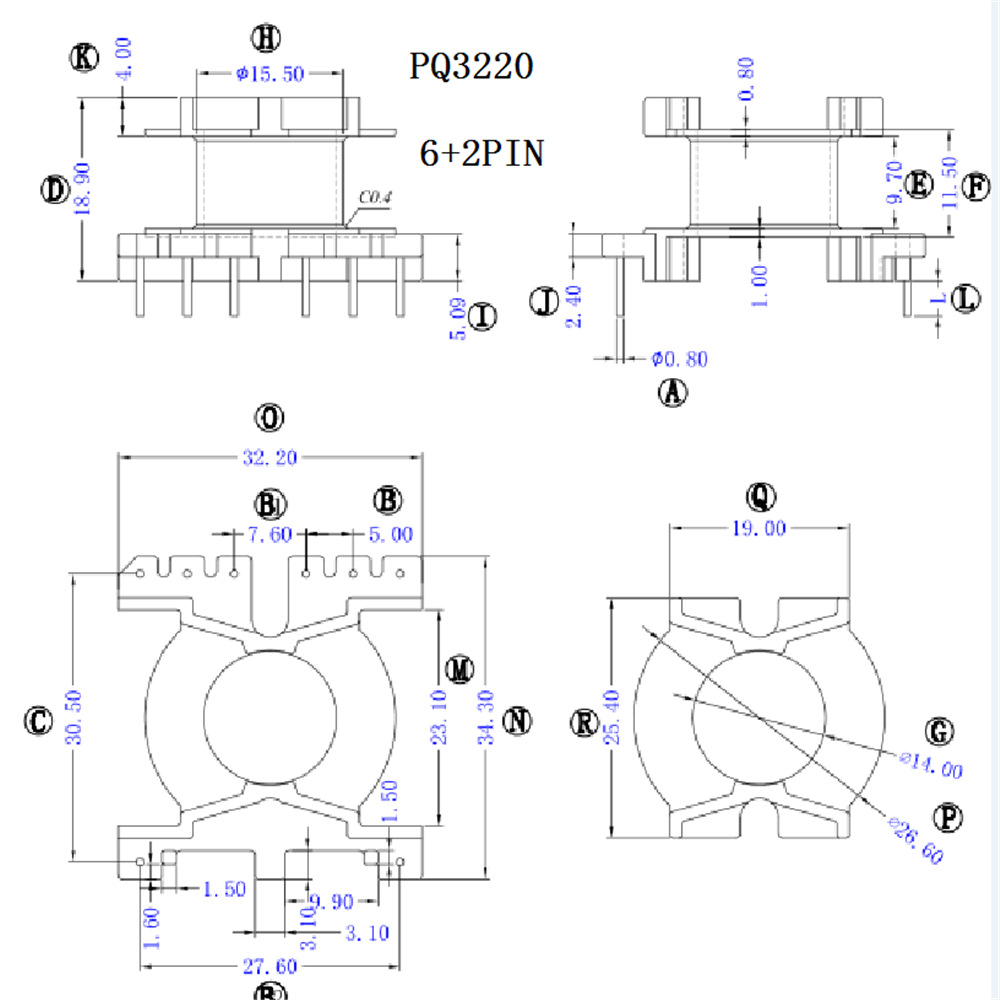 PQ3220电木骨架PQ3220高频变压器骨架立式6+2针