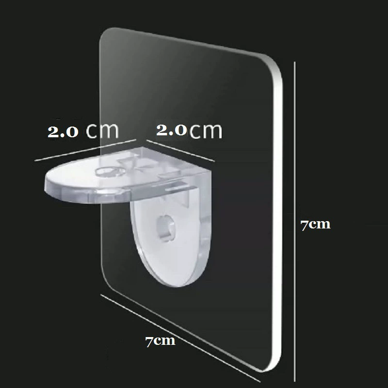 Nail‑free shelf support bracket, transparent plastic triangle plate, sizes 6–7 cm, adhesive fixings