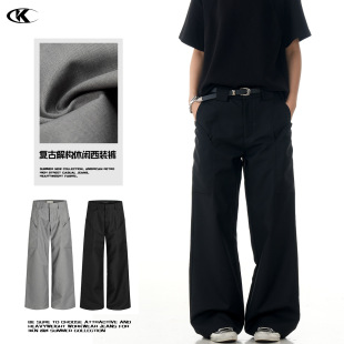 11Kn American Retro Three-Dimensional Cut Loose Straight-Leg Dress Pants for Men and Women, Simple Blended Commuter Slimming Casual Long Pants