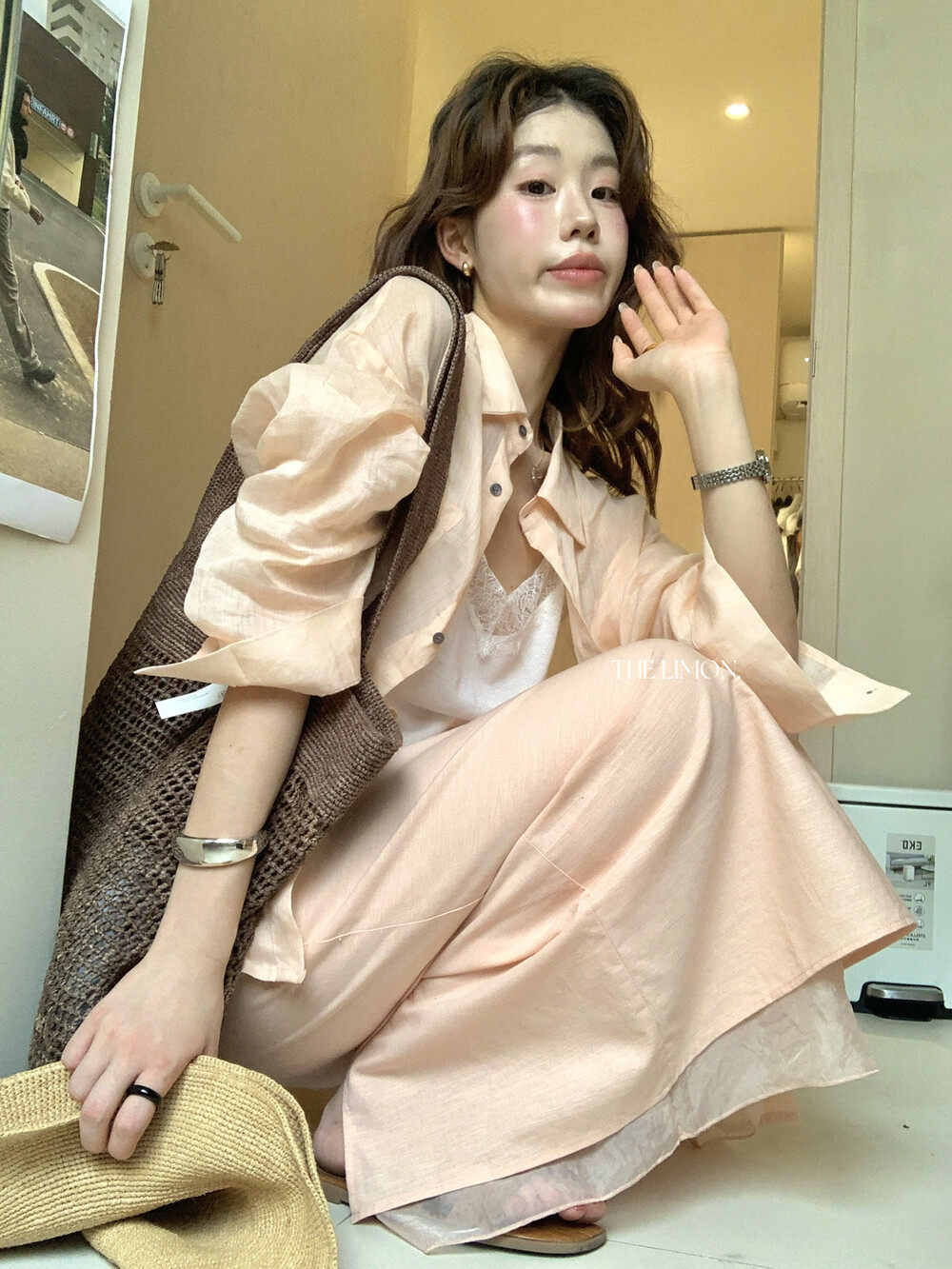 Chân váy chữ A dài midi họa tiết hoa nhí cạp cao dáng suông — màu sắc, Xanh lá cây nhạtcolor, hồng cam, màu trắng chi tiết 11