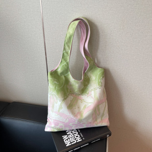 Versatile New Canvas Artistic Handbag, Summer Fresh Illustration Shoulder Bag, Large Capacity, Lightweight and Cute Bag