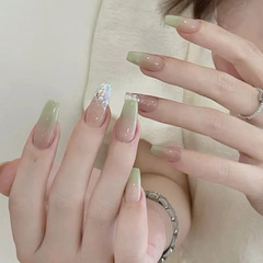 Summer Fresh Green Removable Nail Art Nails Internet Celebrity INS Style Gradient Glitter Wearable Nails Fake Nails Wholesale