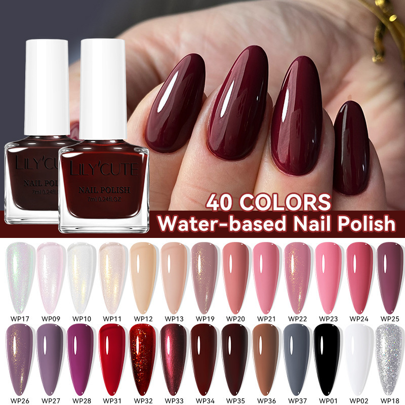 Lily'Cute Water-Based Nail Polish, Odorless, No-Bake, Quick-Drying Set, Wholesale, Long-Lasting, Brightening, Glitter, Matte
