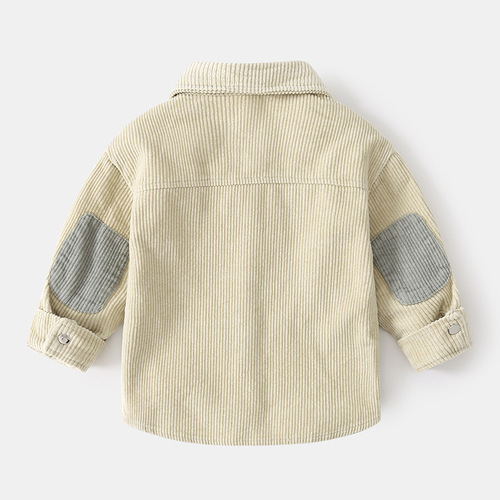 Boys solid color letter shirt  children's clothing retro corduroy jacket Korean style boys loose long-sleeved top trendy
