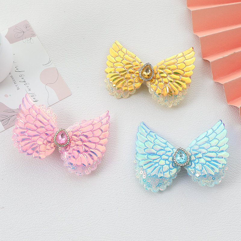 Cute Angel Wings Kidsren's Hairpin Colorfulful Bow Gemstone Top Clip Broken Hairpin Bangs Clip Back of Head E18