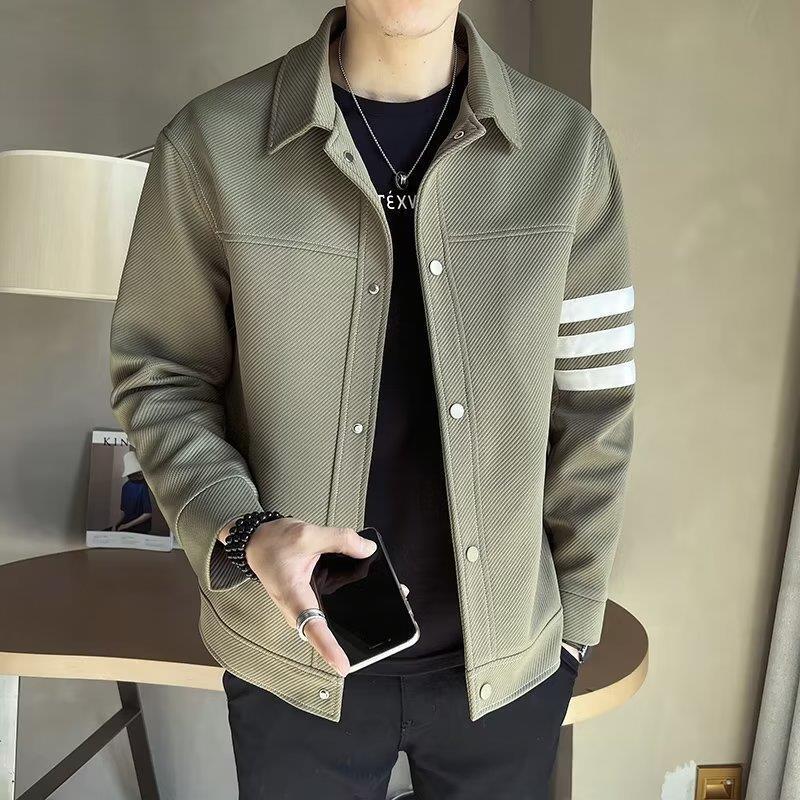 Trendy Japanese fashionable spring and autumn jacket long-sleeved men's New striped artistic outerwear simple standard lapel youth popular