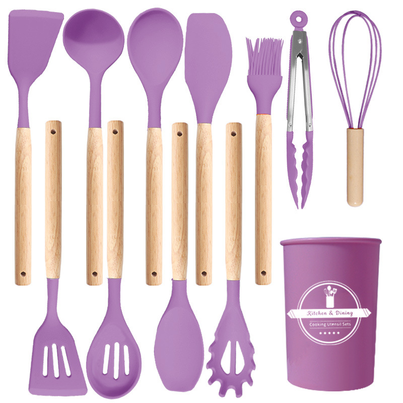 Espátula de silicona cuchara de sopa de 12 piezas sartén antiadherente pala de silicona de grado alimenticio traje de cocina de silicona transfronteriza en stock al por mayor