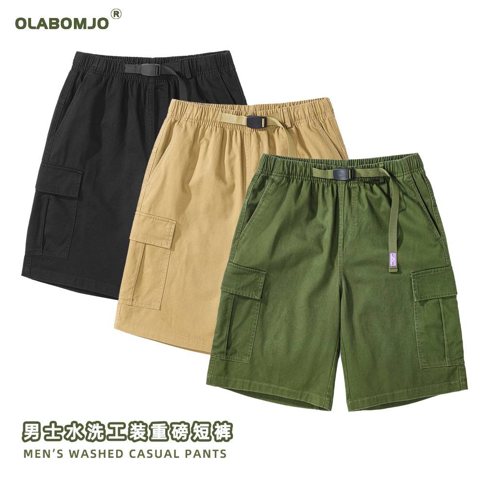 Ola Men's Japanese-Style Washed Spring/Summer Cargo Pants with Multiple Pockets, Loose Straight-Leg Casual Versatile Functional and Unique Five-Point Pants