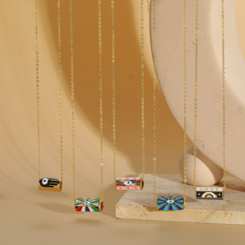 Collier avec pendentif œil du diable dégoulinant, chaîne de clavicule, collier de conception de paume hexagonale de mode de niche_voghion.com