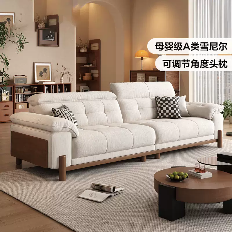 Vintage-Style Cotton and Linen Fabric Sofa for Living Room, Large Three-Seater, Skin-Friendly Chenille, Foshan Furniture, Longjiang Factory