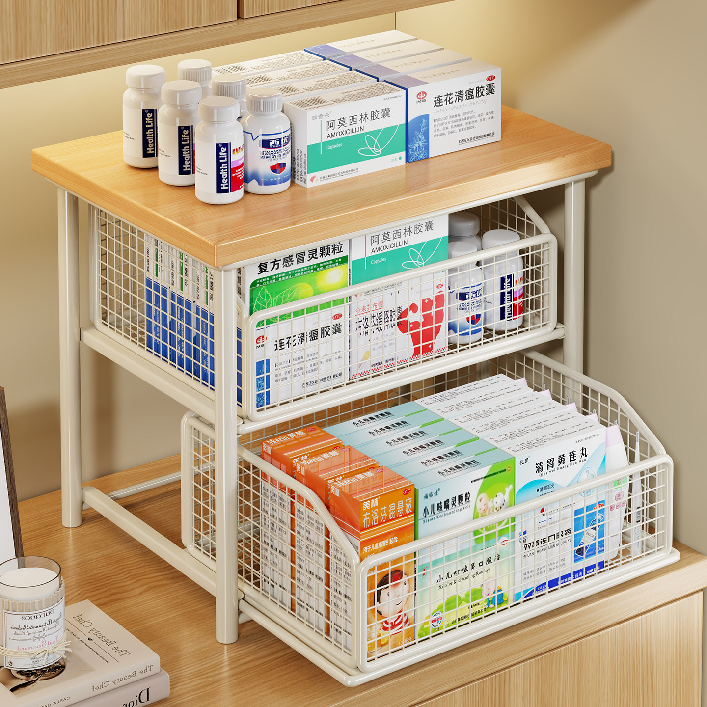 Gabinete Organizador de Medicamentos de Mesa de Madera, Resistente a la Humedad, para el Hogar