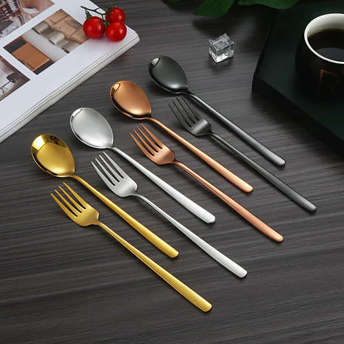 304 stainless steel long handle Korean spoon and fork household adult rice spoon dessert spoon coffee stirring spoon western food spoon and fork