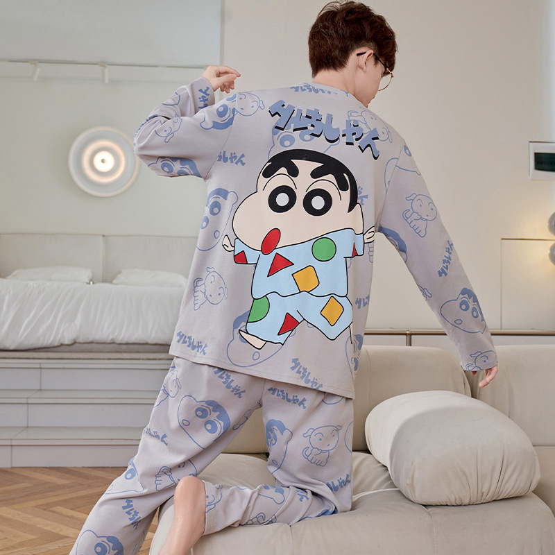 Pajamas 2025 New Round Neck Spring and Autumn Plus Size 100kg Male High School Long Sleeve Homewear Set