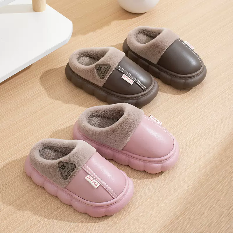 新款秋冬季棉拖鞋男女童踩屎感厚底防滑室内家居冬天加绒保暖棉拖