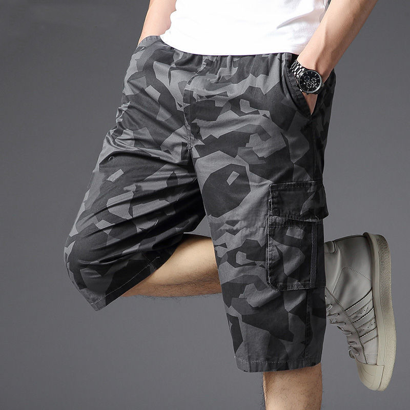 Summer Camouflage Shorts Men's Middle-aged and Elderly Men's Capri Pants Loose Overalls Casual Pants Men's Straight Pants Beach Pants