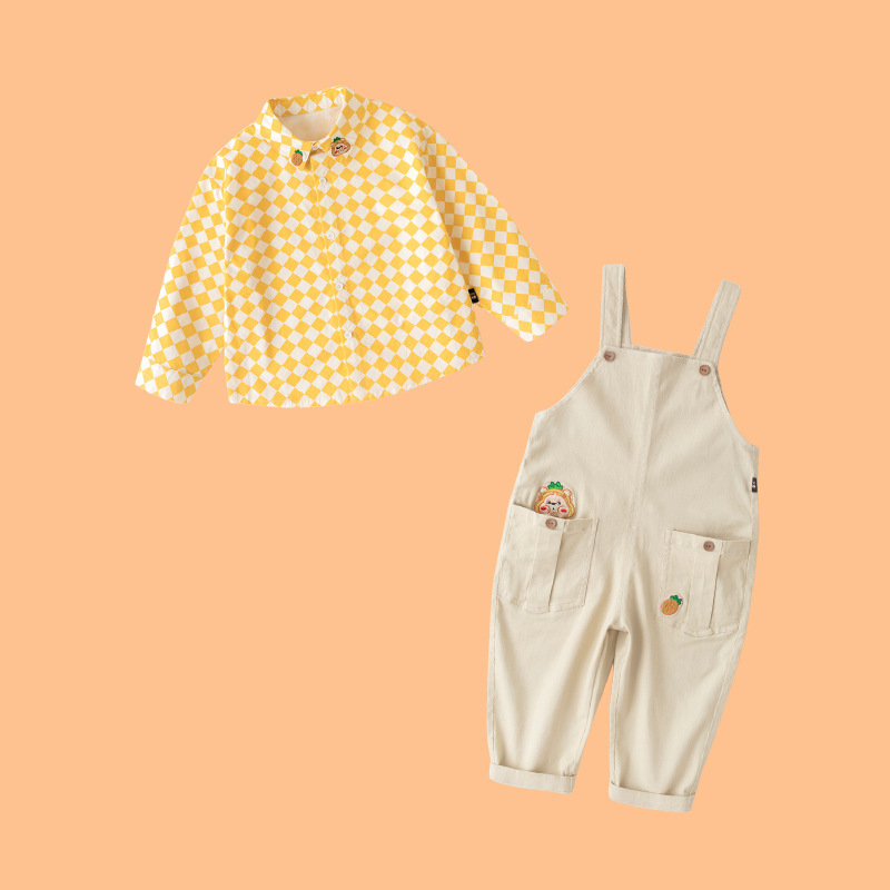 Dudu home brand Children's clothing Boy suit children lattice shirt rompers Two piece set baby spring clothes clothes
