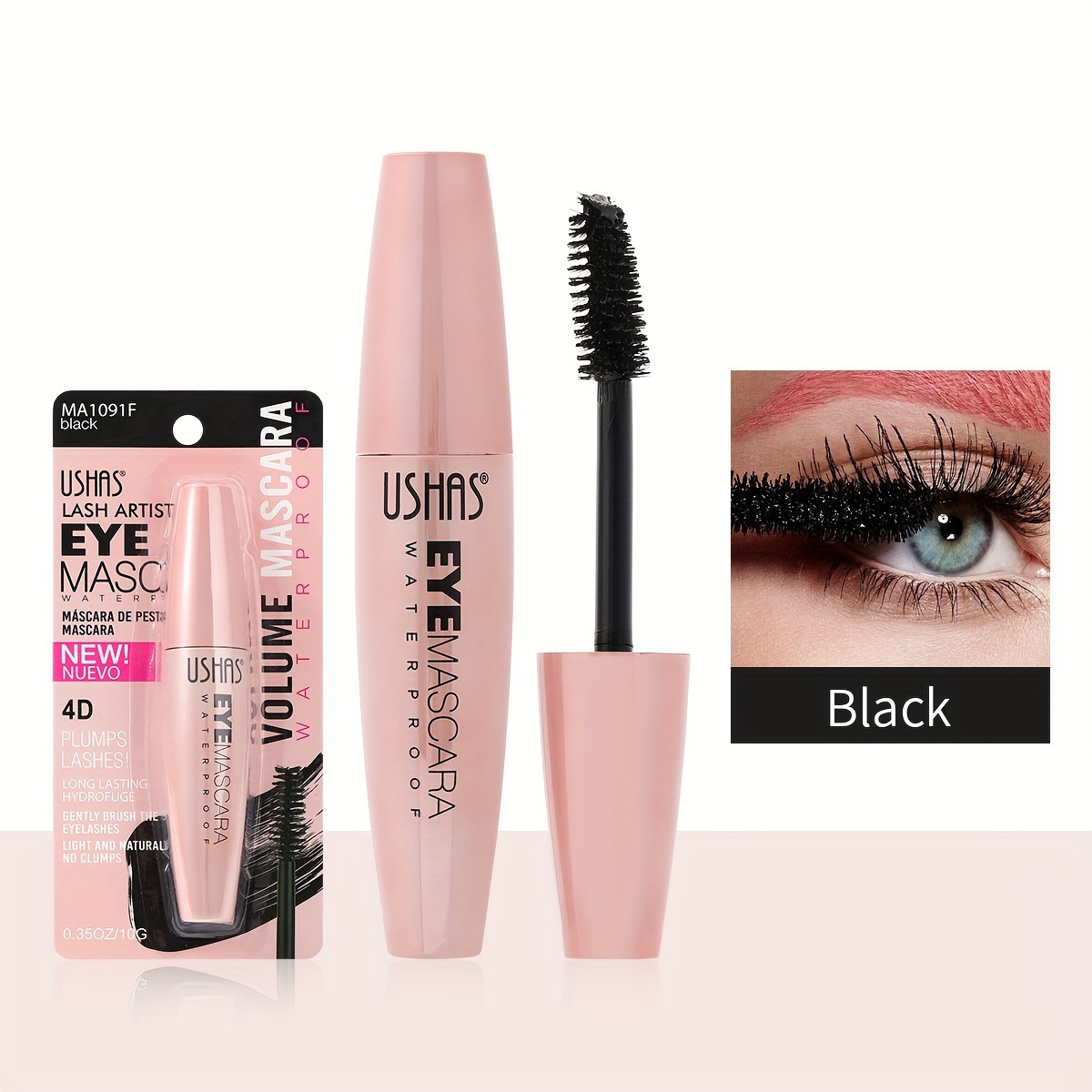 Máscara de pestañas de punto caliente transfronteriza USHAS, resistente al agua y de secado rápido MA1091F