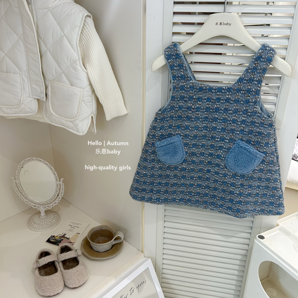 [Ropa de niños de Leen] chaleco azul de invierno de niñas, vestido de Año Nuevo para bebés y vestido de acero