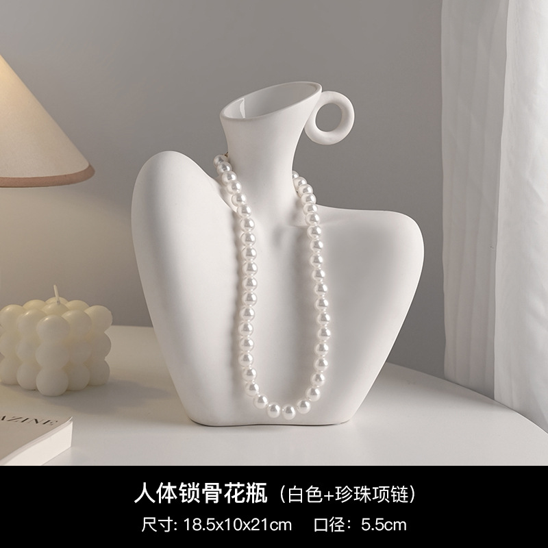 Ins human body shaped flower vessel medium size (collarbone) + pearl necklace