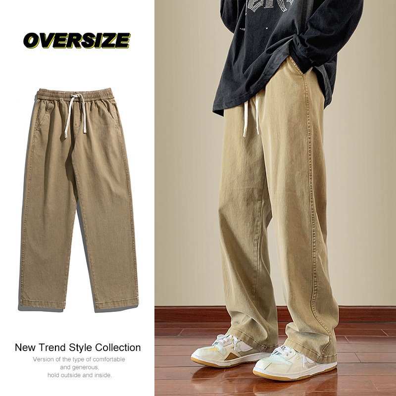 Men's American-Style Jeans 2026 Spring and Autumn New Loose Trendy Cotton Pants with Elastic Waist Straight-Leg Casual Pants